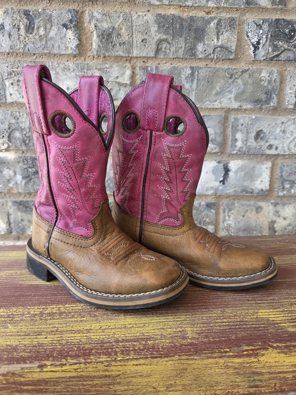 Girls' Pink and Brown Pull-On Western Boots Cowboy Boots
